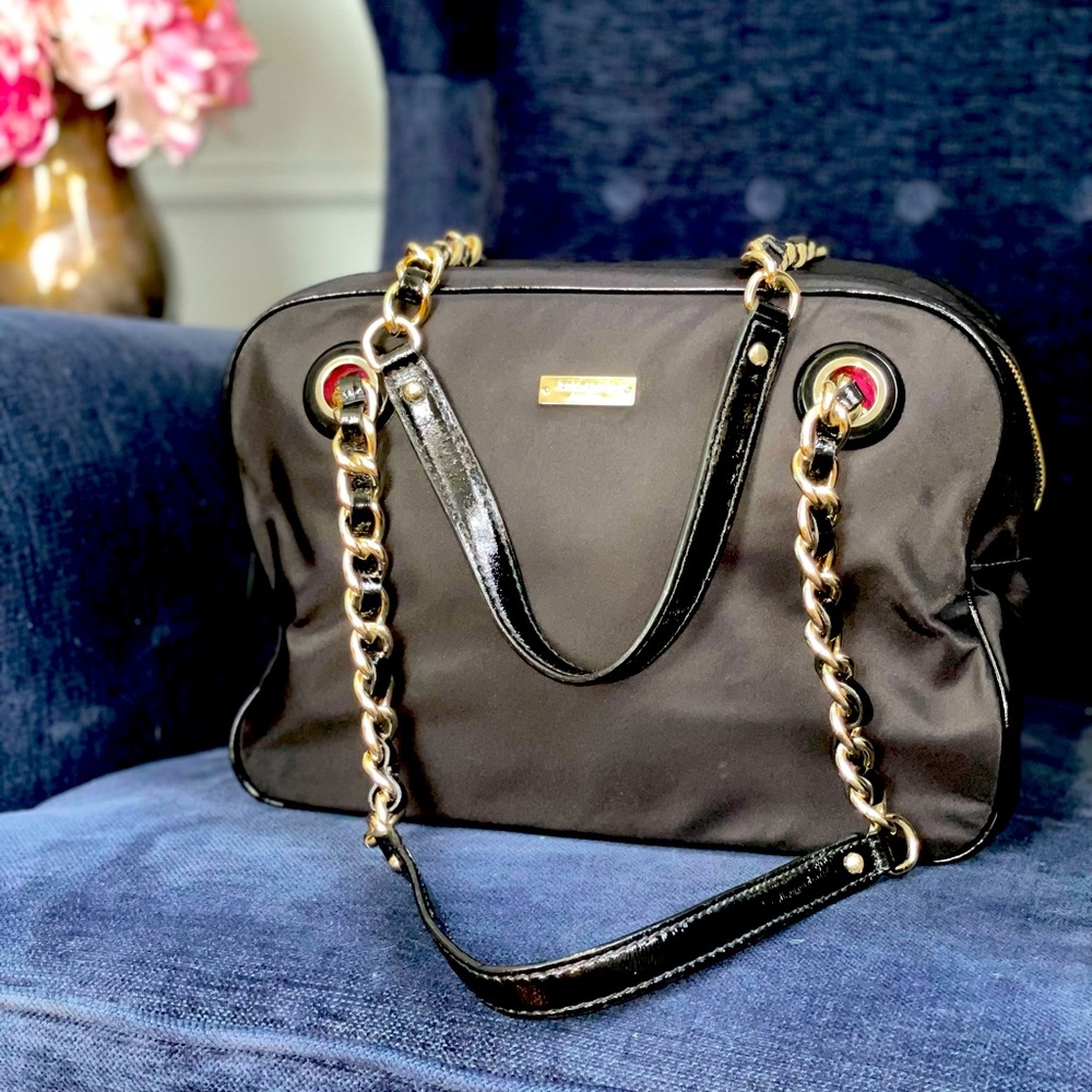 Kate Spade Black Nylon & Patent Leather handbag/satchel with dust cover